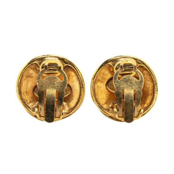 CHANEL CC Logos Round Vintage Clip-On Earrings Gold Tone 94A Auth #2599 - Picture 2 of 3